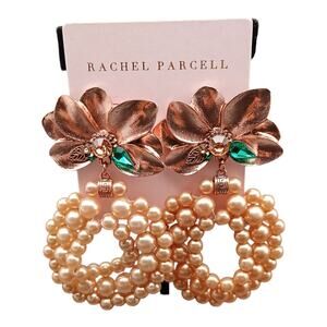 Rachel Parcell Gold & Pearl Flower Hoop Statement Earrings NWT